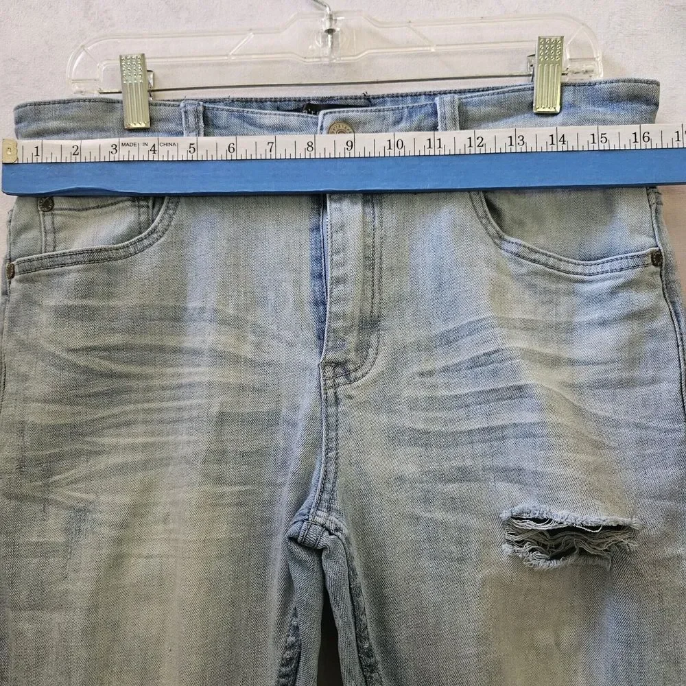 Serenede Jeans Mens Size 34 Skinny‎ Ripped Denim Medium Wash Distressed Raw Hem